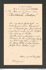k.k. naturhistorisches Hofmuseum, Intendanzakten 1885-1896 (Hauer), Aktenzahl Z.457/1892, Seite 1